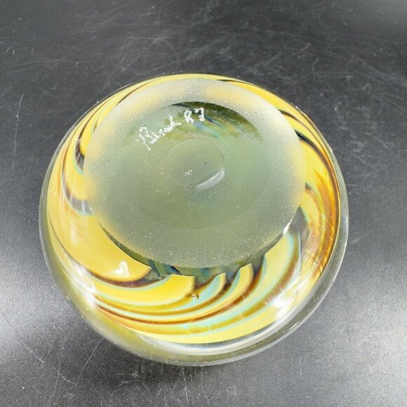 1987 Hand Blown Glass Paperweight Artist Signed Eye Small Bubbles Multicolor Vtg - Picture 12 of 16